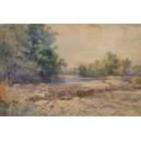 George Wolfe (1834-1890), watercolour, River landscape with weir, signed, 33 x 50cm