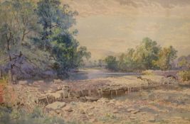 George Wolfe (1834-1890), watercolour, River landscape with weir, signed, 33 x 50cm