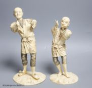 Two Japanese sectional ivory figures of farmers, early 20th century, one signed to base, height