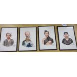 Mgsu Yatanabon, set of four watercolours, Portraits of Padaung men and women and Chin men and