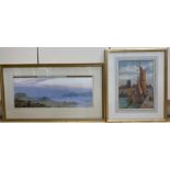 Evelyn Bishop, gouache, Coastal landscape, signed, 23 x 56cm and a watercolour of Dieppe harbour by