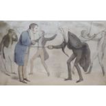 Thomas McLean publ., coloured lithograph, A game of Cudgels, all among friends, 25 x 37cm