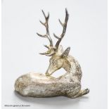 A modern silver miniature model of a recumbent stag C.F.H & Co, London, 1994, height 10.6cm, 170