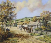 Alan King, oil on canvas, 'Visit to the Smithy', signed, 24 x 29cm