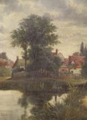 Octavius Thomas Clark (1850-1921), oil on canvas, Waterside houses, signed, 44 x 35cm