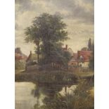 Octavius Thomas Clark (1850-1921), oil on canvas, Waterside houses, signed, 44 x 35cm