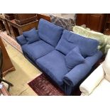 A modern blue fabric metal action two seater sofa bed, width 190cm, depth 90cm, height 90cm