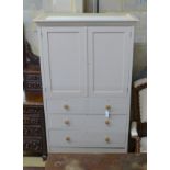 A painted pine press cupboard, width 100cm