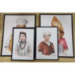 Mgsu Yatanabon, two pairs of watercolours, Portraits of Hill Karen men and women, signed, 32 x 24cm