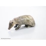 A modern free standing miniature model of a badger, with cabochon eyes, C.F.H & Co, London, 1992,