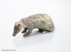 A modern free standing miniature model of a badger, with cabochon eyes, C.F.H & Co, London, 1992,