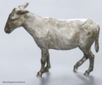 A 1960s' free standing silver miniature model of a donkey, Edward Barnard & Sons, London, 1964,