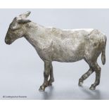 A 1960s' free standing silver miniature model of a donkey, Edward Barnard & Sons, London, 1964,