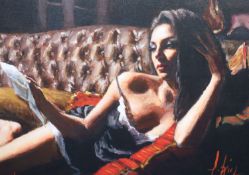Fabian Perez, hand embellished giclee canvas, Saba with letter IV, 55/195, with COA, 45 x 60cm.