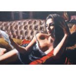 Fabian Perez, hand embellished giclee canvas, Saba with letter IV, 55/195, with COA, 45 x 60cm.