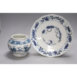 A Japanese Arita blue and white dish with scalloped edge, Dia 29cm and a modern Chinese jarpainted