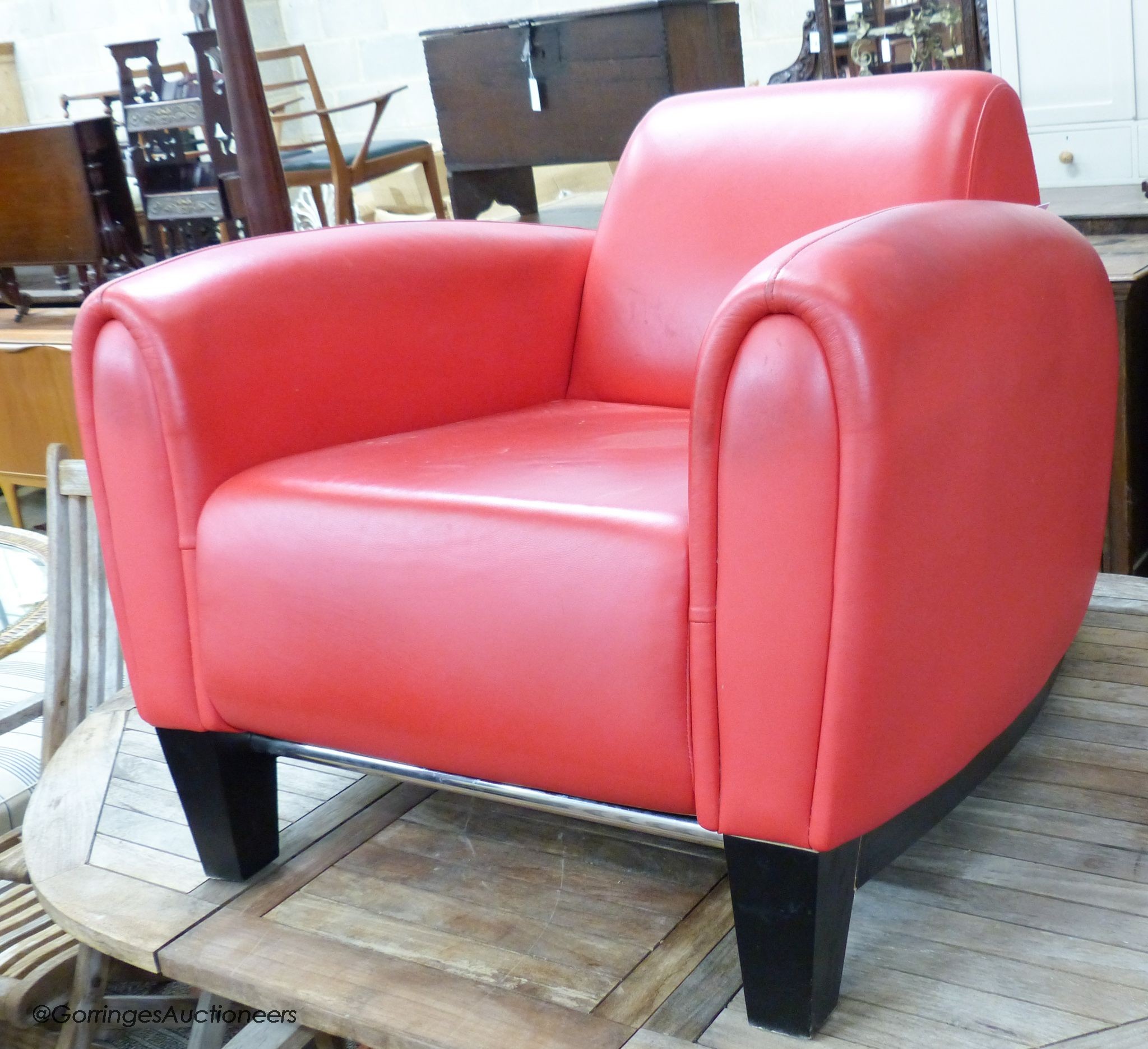 A red leather club armchair, height 70cm, width 87cm, depth 98cm - Image 2 of 4