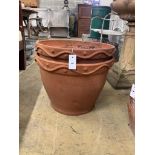 A pair of circular terracotta garden planters, diameter 51cm