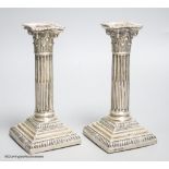 A pair of late Victorian silver Corinthian column dwarf candlesticks, Atkin Brothers, Sheffield,