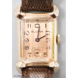 A gentleman's 1930's 14k gold filled Bulova manual wind rectangular dial wrist watch, with