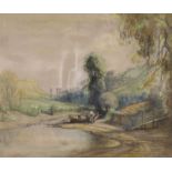 Hester Frood (1882-1971), pencil and watercolour, A Ford near Seaton, South Devon, signed in pencil