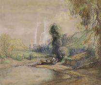 Hester Frood (1882-1971), pencil and watercolour, A Ford near Seaton, South Devon, signed in pencil