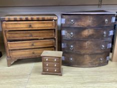 An 18th century Dutch inlaid walnut miniature chest of drawers, a 19th century mahogany bow-fronted