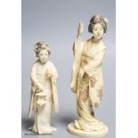 Two Japanese ivory figures of bijin, early 20th century, one signed to the base, height 17.5cm