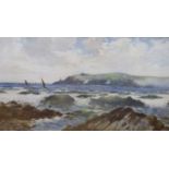 E. Warburton, watercolour, Coastal landscape, signed and dated 1897, 26 x 46cm