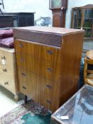 A 1960's teak Zebrano chest of five drawers, width 77cm