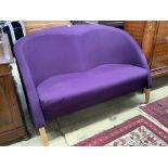 A contemporary purple fabric two seater settee, width 133cm depth 70cm height 87cm