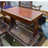 A Victorian mahogany writing table with two frieze drawers, width 92cm