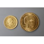 A Uruguay gold 5 Pesos 1930, EF, 8.48g and a Swedish Oscar II gold 5 kronor 1886, 2.42g