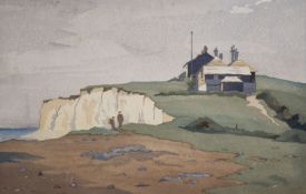 Eric Brindley Slater, (1896-1963), wood engraving, 'The Coastguard Station', Cuckmere Haven,