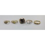 Five assorted modern 9ct gold and gem set dress rings including white zircon,gross weight 12.5