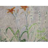 Kate Orr, oil on board, Still life of lilies, signed, 45 x 60cm