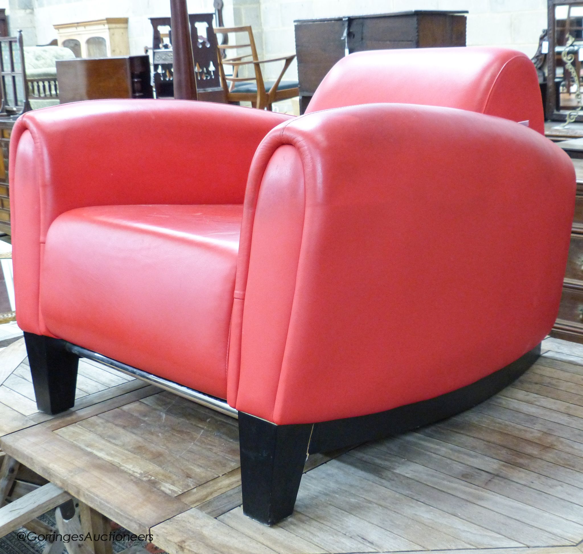 A red leather club armchair, height 70cm, width 87cm, depth 98cm - Image 3 of 4