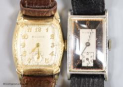 Two gentleman's mid 20th century manual wind wrist watches- gold plated and steel manual wind