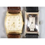 Two gentleman's mid 20th century manual wind wrist watches- gold plated and steel manual wind