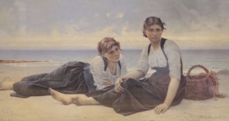 After Francis Alfred Delobbe (1835-1920), colour print, William on the shore, 48 x 86cm