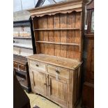 A Victorian pale pine kitchen dresser, length 124cm, depth 43cm, height 204cm