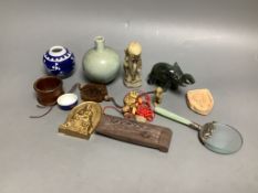 A quantity of assorted Chinese small items, jade mirror etc