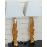 A pair of Galerneau, Paris gilt bronze sculptural lamps, 51.5 cm high to fitting, eau de nil silk