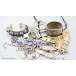A collection of mixed silver and other costume jewellery.