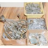A quantity of crystal drops for chandeliers and various glass arms etc