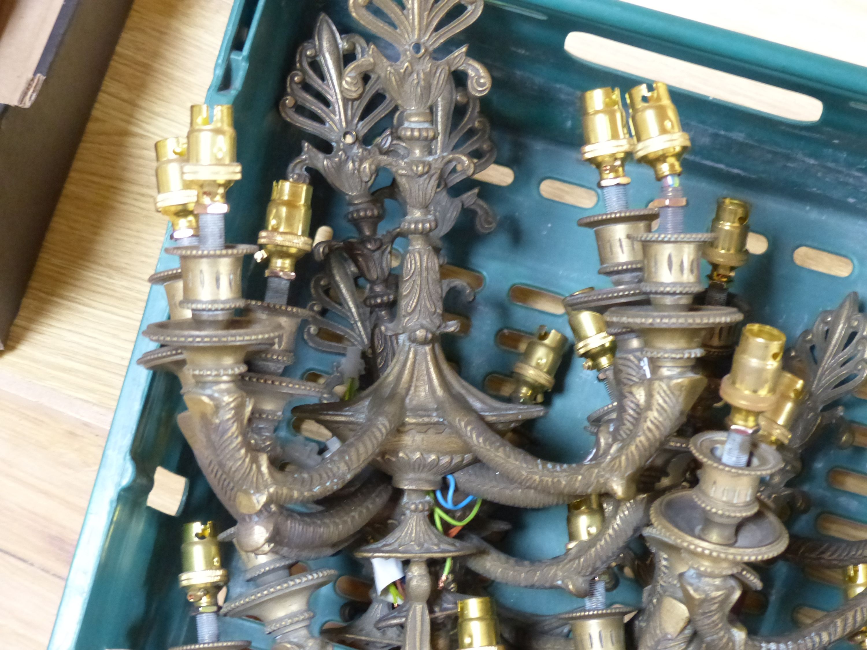A group of Adam style gilt metal twin branch wall lights - Image 2 of 3