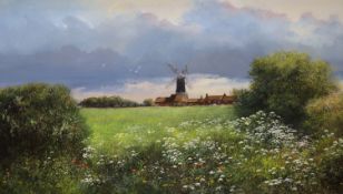 Clive Madgwick (1934-2005), oil on canvas, Mill at Norfolk, signed, 34 x 60cm