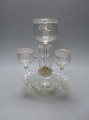 A three branch four section glass epergne, height 35cm