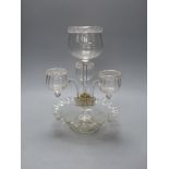 A three branch four section glass epergne, height 35cm