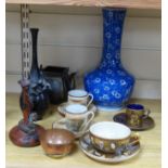 A group of Japanese and Chinese items, bronze ceramics, tallest 29cm